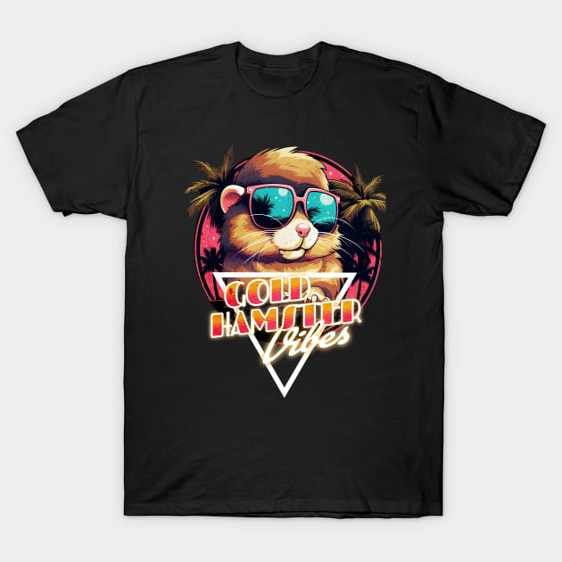 Retro Wave Gold Hamster Vibes T-Shirt by Miami Neon Designs